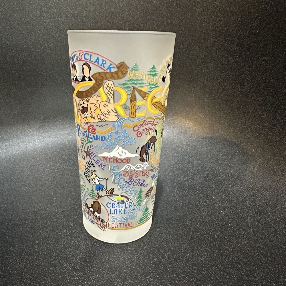 catstudio Oregon Map Souvenir Frosted Glass Tumbler 16 oz 2013 Collectors